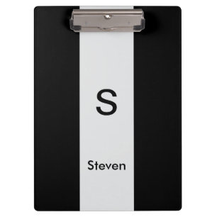 Monogram Two Tone Modern Black and Light Grey Clipboard
