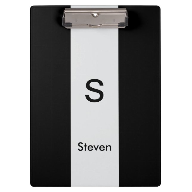 Monogram Two Tone Modern Black and Light Grey Clipboard (Front)