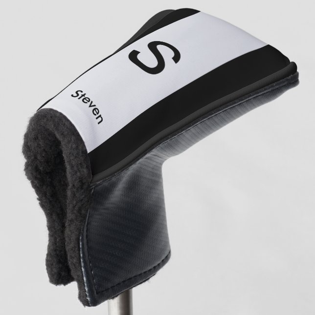 Monogram Two Tone Modern Black and Light Grey Golf Head Cover (3/4 Front)