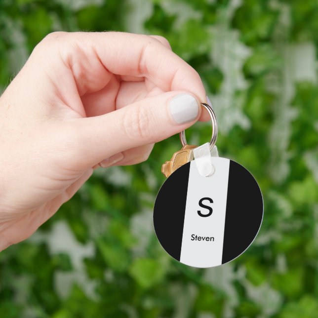 Monogram Two Tone Modern Black and Light Grey Key Ring (Hand)