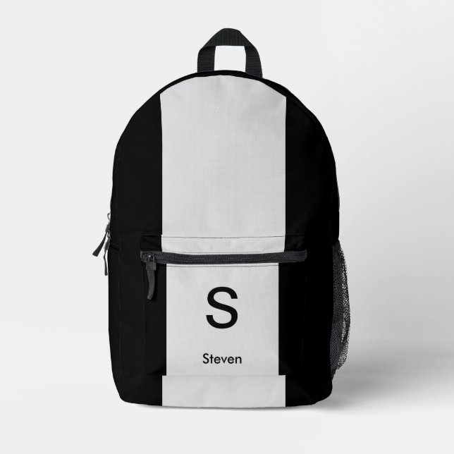 Monogram Two Tone Modern Black and Light Grey Printed Backpack (Front)