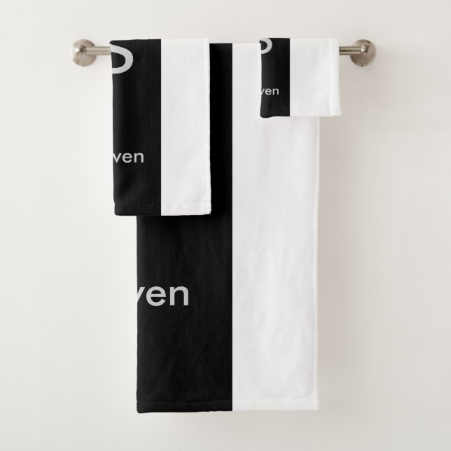 Monogram Two Tone Modern Black and White Bath Towel Set (Insitu)