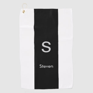 Monogram Two Tone Modern Black and White Golf Towel
