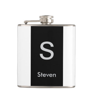 Monogram Two Tone Modern Black and White Hip Flask