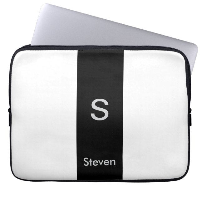 Monogram Two Tone Modern Black and White Laptop Sleeve (Front)