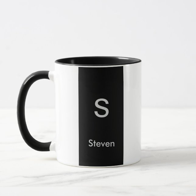 Monogram Two Tone Modern Black and White Mug (Left)