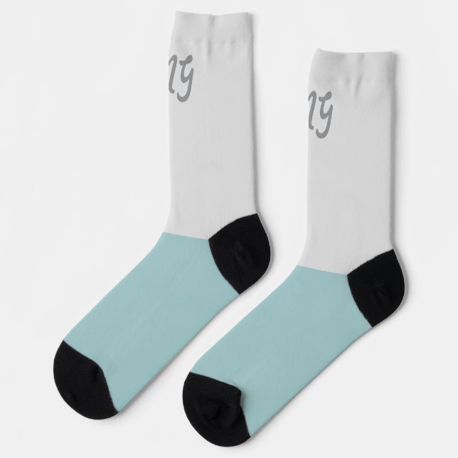 Monogram two tones colour block Blue background Socks (Left)