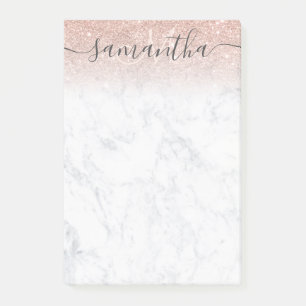 Monogram typography marble rose gold glitter ombre post-it notes