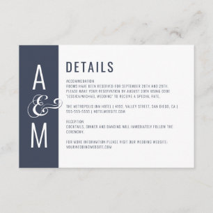 Monogram Typography Minimalist Wedding Details Enclosure Card
