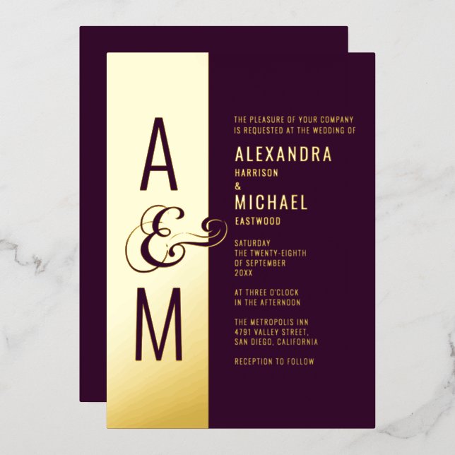 Monogram Typography Modern Burgundy Wedding (Front/Back)