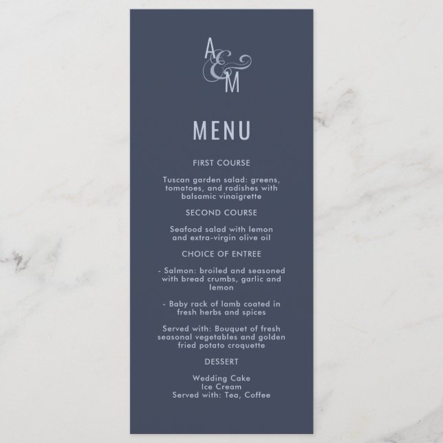 Monogram Typography Simple Bold Monochrome Wedding Menu (Front)