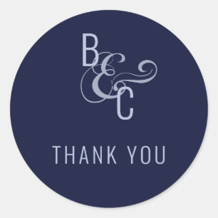 Monogram Typography Simple Elegant Navy Thank You Classic Round Sticker