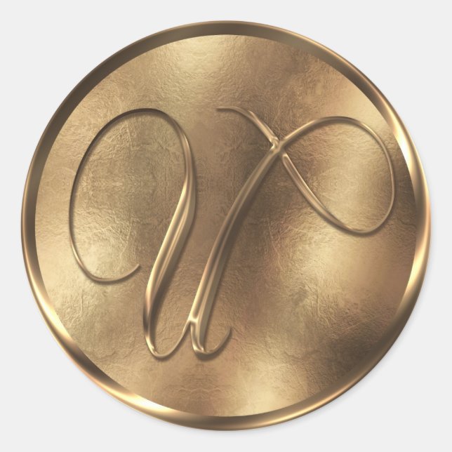 Monogram U Bronze Wedding Invitation Holiday Classic Round Sticker (Front)