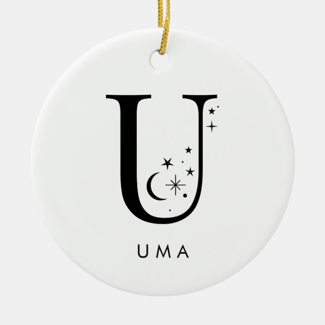 Monogram U Celestial Name  Ceramic Tree Decoration (Front)