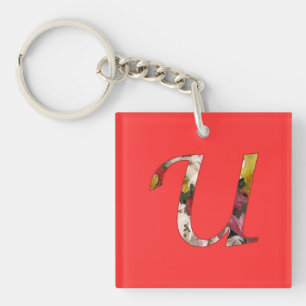 Monogram U Floral Design Keychain