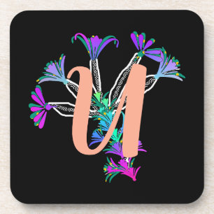 Monogram U Initial Beverage Coaster