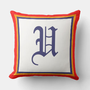 Monogram U Red White Old English Cushion