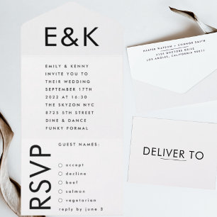 Monogram Ultra Modern Bold Big Simple Wedding All In One Invitation