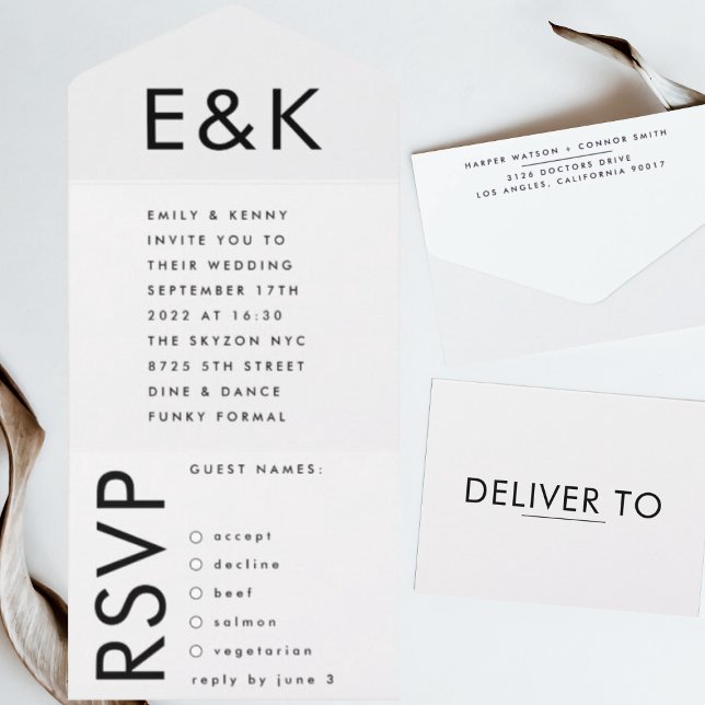 Monogram Ultra Modern Bold Big Simple Wedding All In One Invitation (Creator Uploaded)