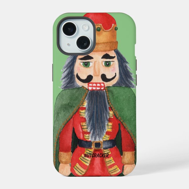 Monogram unique cartoon nutcracker Greenery iPhone 15 Case (Back)