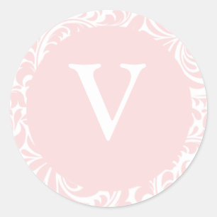Monogram V Blush Colour Wedding Monograms Envelope Classic Round Sticker