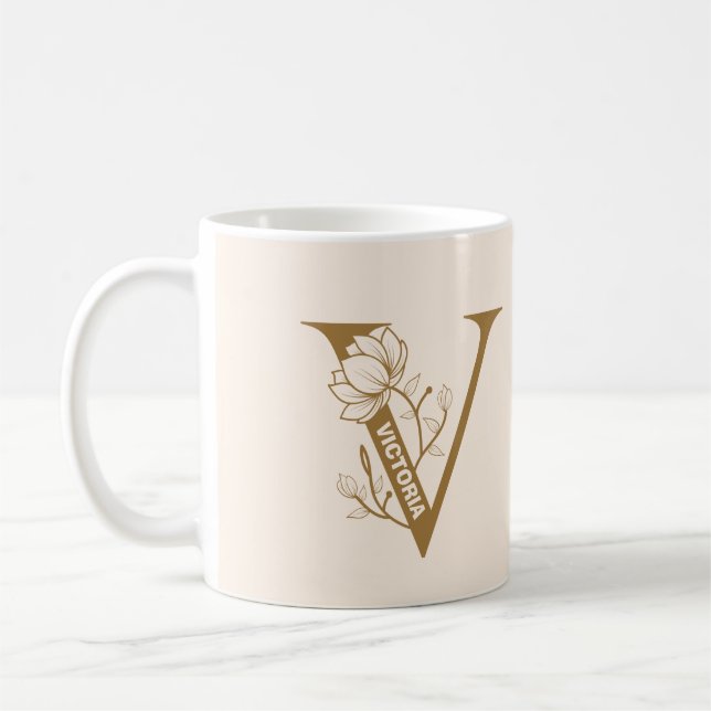 Monogram "V" Coffee Mug with Custom Name (Left)