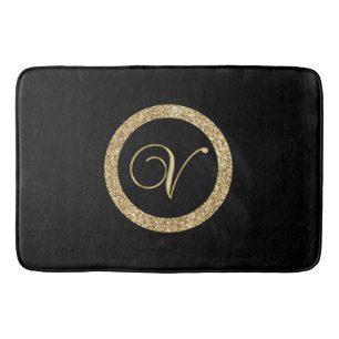 Monogram V, elegant golden script Bath Mat