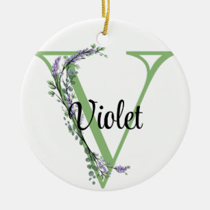 Monogram V Lavender Eucalyptus nursery  Poster Ceramic Tree Decoration