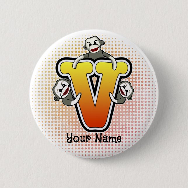 Monogram V Sock Monkey 6 Cm Round Badge (Front)