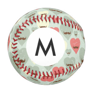 Monogram Valentine pattern with heart and moustach Baseball