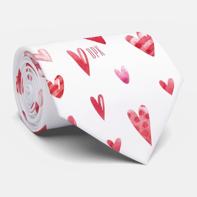 Monogram Valentine's Day Hearts Pattern Necktie (Rolled)