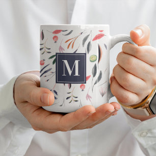 Monogram Vegan Watercolor Floral Botanical Coffee Mug