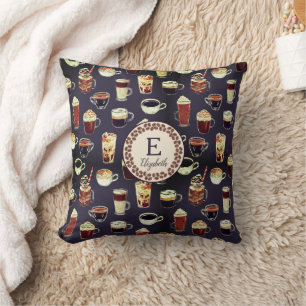 Monogram Venti Coffee Lover Fall Dark Purple Cushion