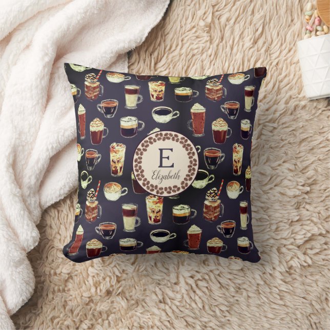 Monogram Venti Coffee Lover Fall Dark Purple Cushion (Blanket)