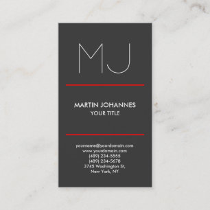 Monogram Vertical Elegant Grey Red Business Card