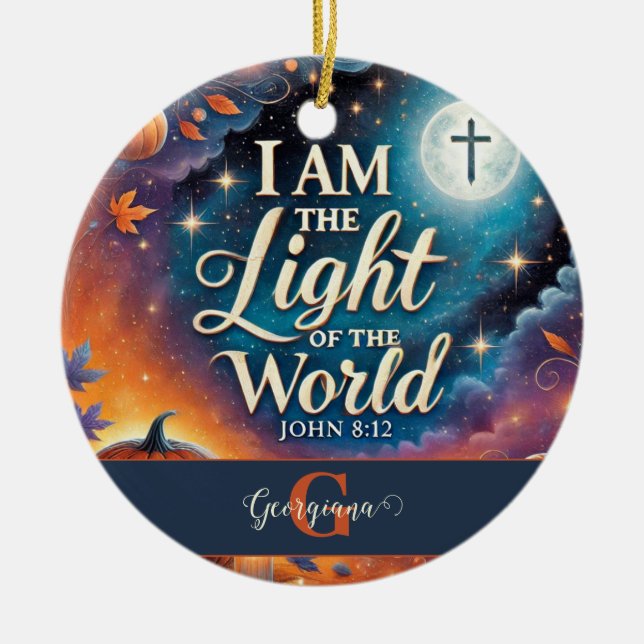 Monogram Vibrant Christian Halloween Bible Verse Ceramic Tree Decoration (Front)