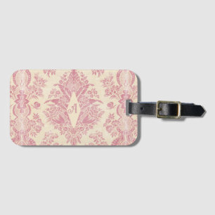 Monogram Victorian Pink Damask Pattern Luggage Tag