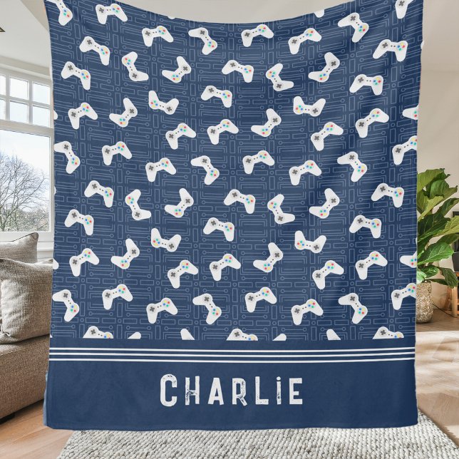 Monogram Video Gamer Pattern Custom Name Fleece Blanket (Creator Uploaded)