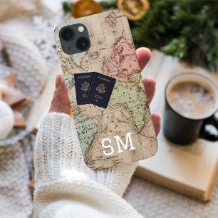 Monogram Vintage Antique Map & Passport Vacation iPhone 13 Case