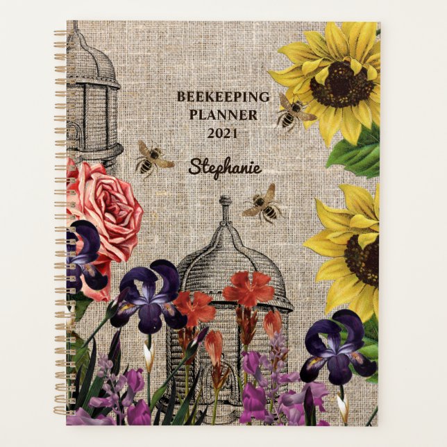 Monogram Vintage Beehive Floral Beekeeping Planner (Front)