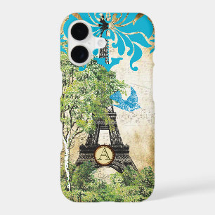 Monogram Vintage Bird Effiel Tower Damask iPhone