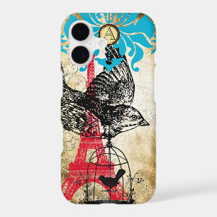 Monogram Vintage Bird Effiel Tower Damask iPhone
