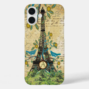 Monogram Vintage Bird Effiel Tower iPhone Case