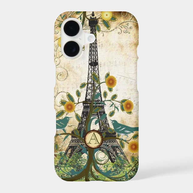 Monogram Vintage Bird Effiel Tower iPhone Case (Back)