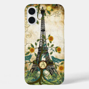 Monogram Vintage Bird Eiffel Tower  iPhone 16 Plus Case