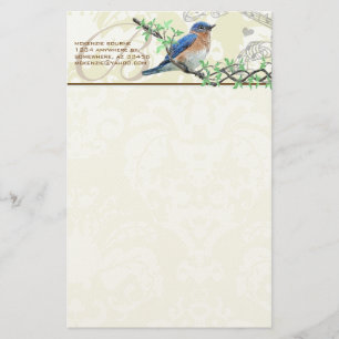 Monogram Vintage Bird Musical Branch Stationery