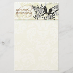 Monogram Vintage Birds Flowering Branch Stationery