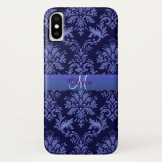 Monogram Vintage Blue Damask iPhone Case