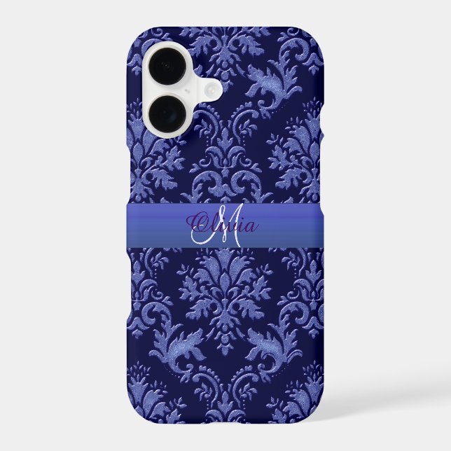 Monogram Vintage Blue Damask iPhone Case (Back)