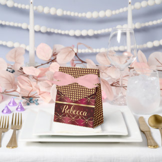 Monogram Vintage Burgundy Color Decor Luxury Gold Favour Box